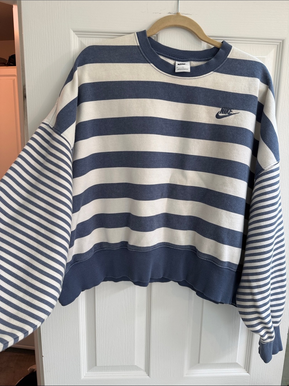 Nike Striped Navy and White Crewneck Sweatshirt